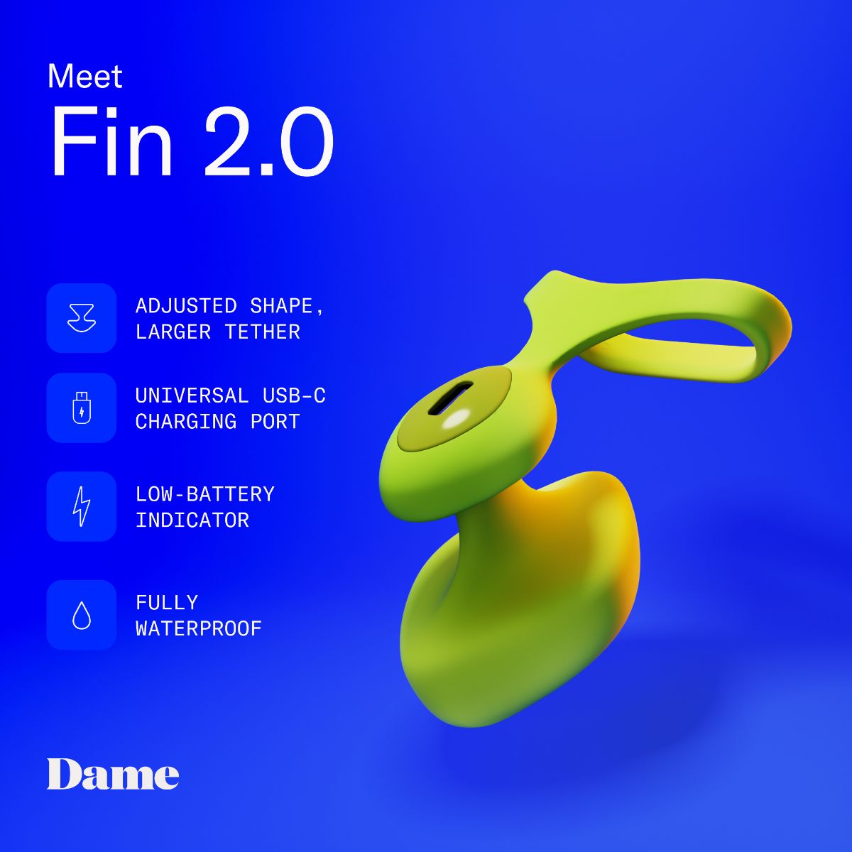 Dame - Fin 2.0 Vinger Vibrator - Citrus